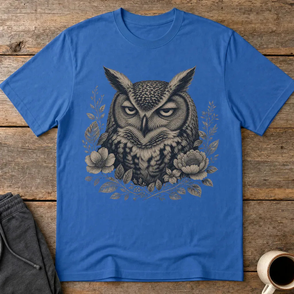 Unbothered Floral Owl T-Shirt - Royal