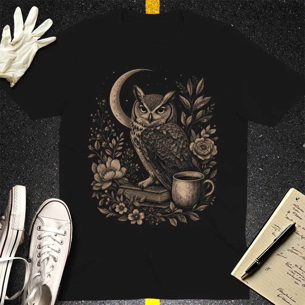 Midnight Owl & Moonlit Brew T-Shirt - Black
