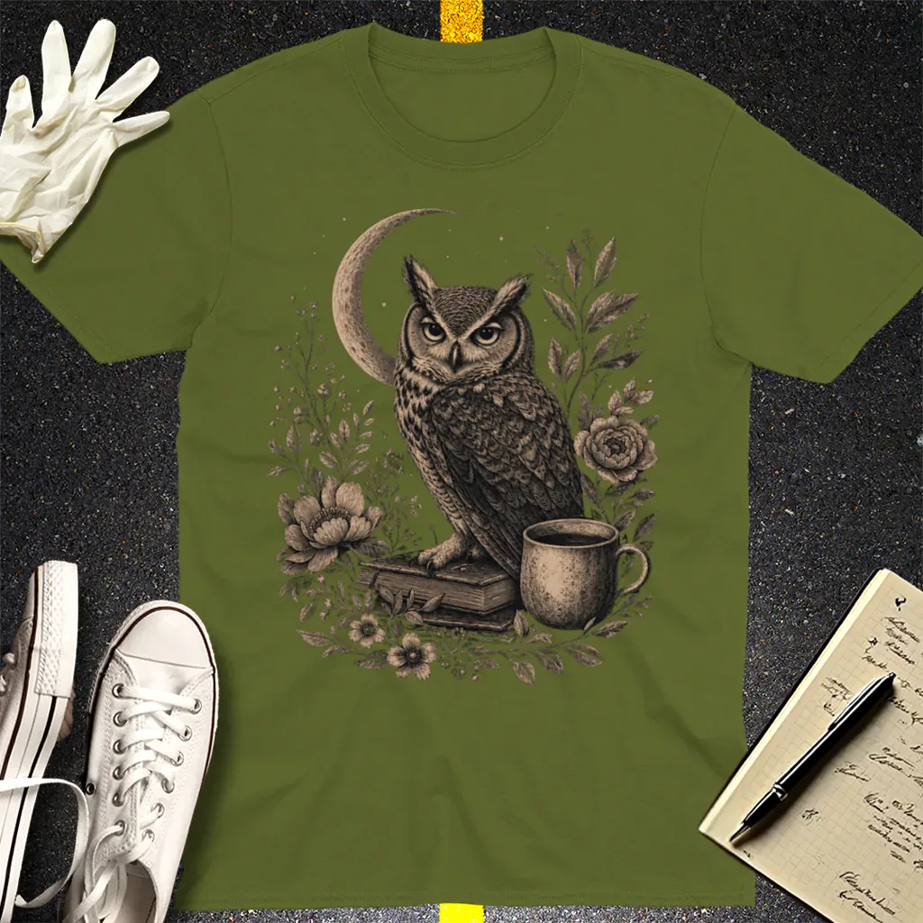 Midnight Owl & Moonlit Brew T-Shirt - Military Green