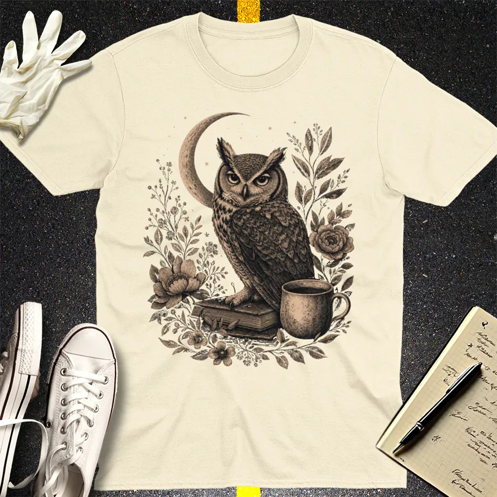 Midnight Owl & Moonlit Brew T-Shirt - Natural