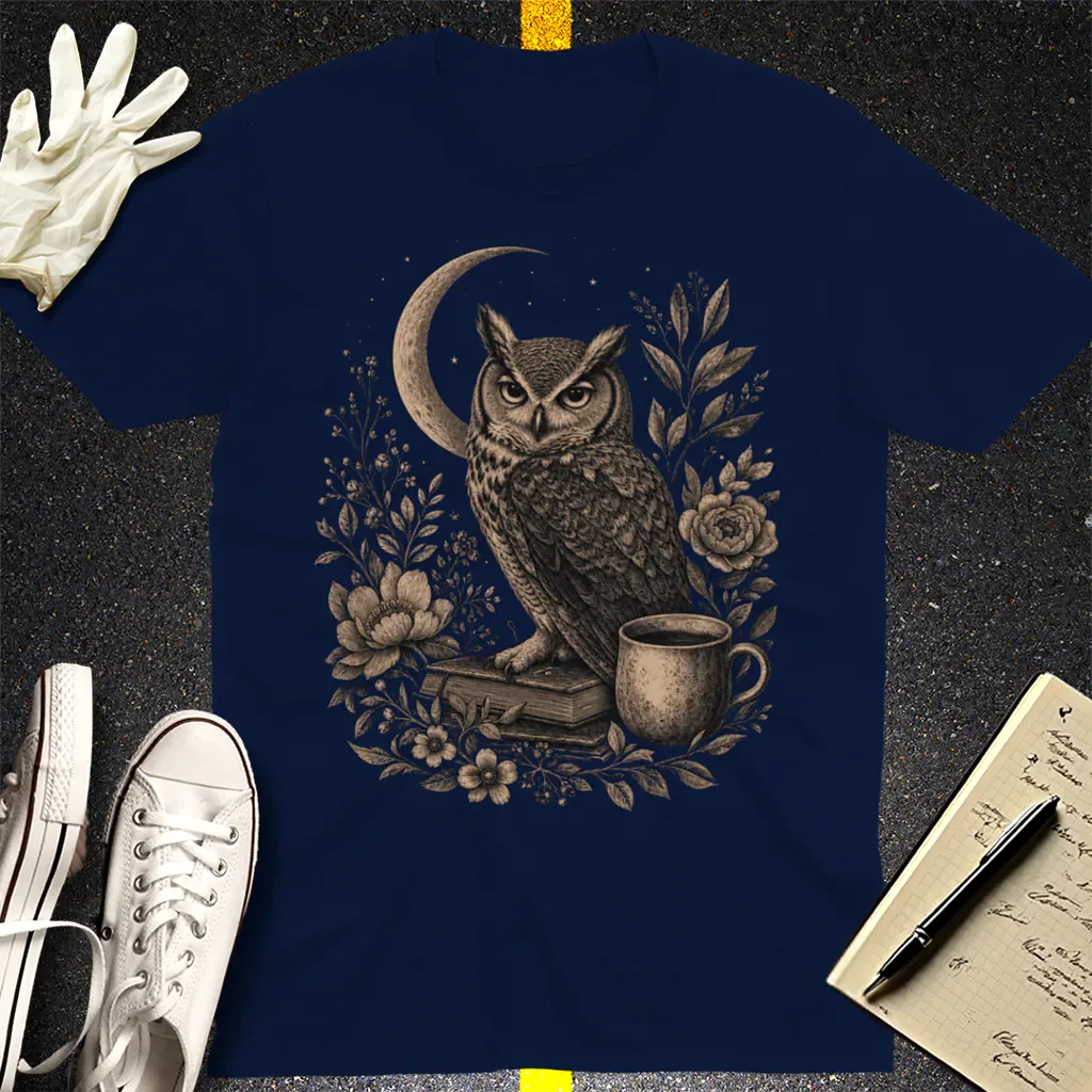 Midnight Owl & Moonlit Brew T-Shirt - Navy
