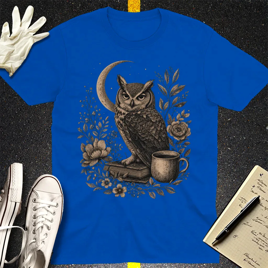 Midnight Owl & Moonlit Brew T-Shirt - Royal