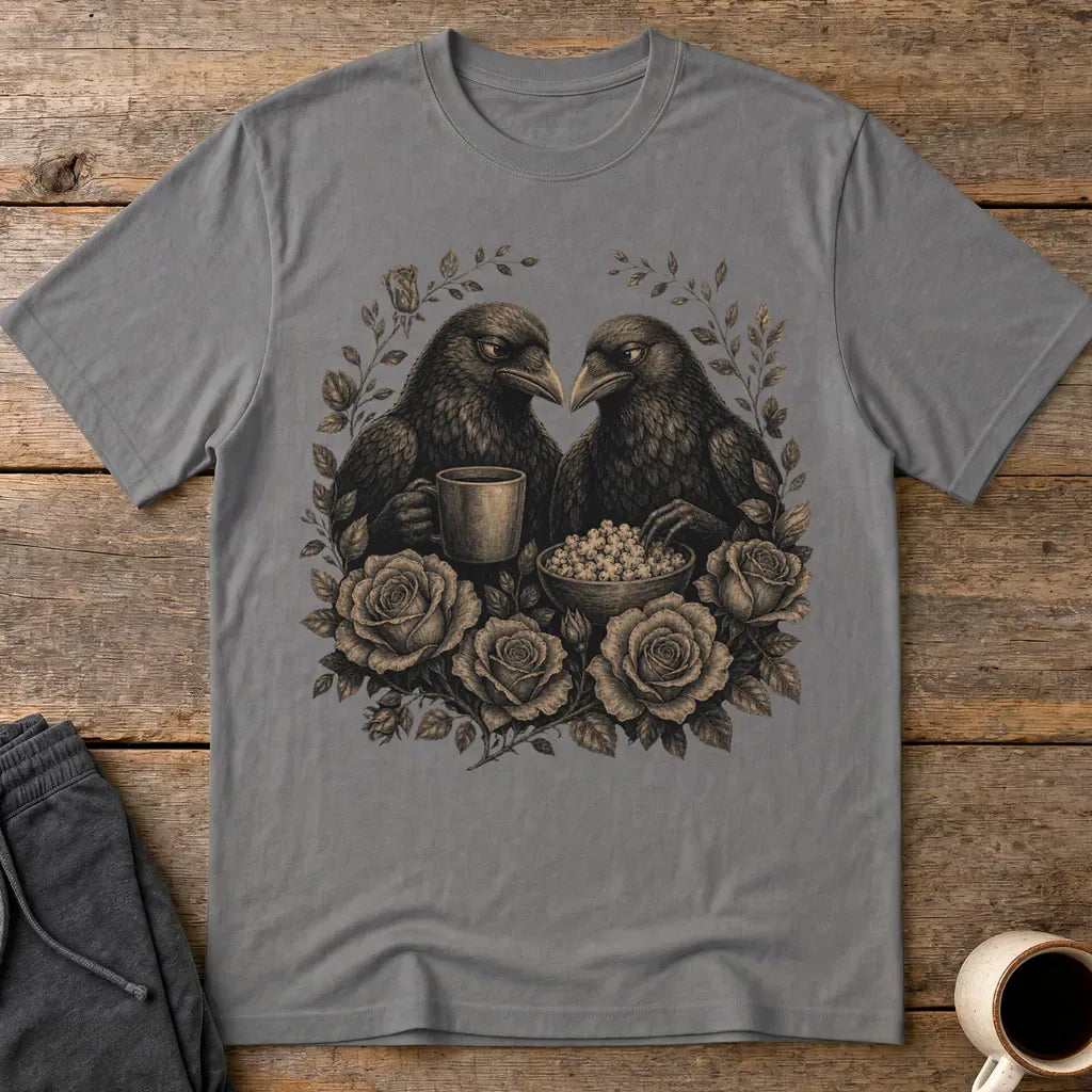 Murder Crow Coffee & Popcorn T-Shirt - Charcoal
