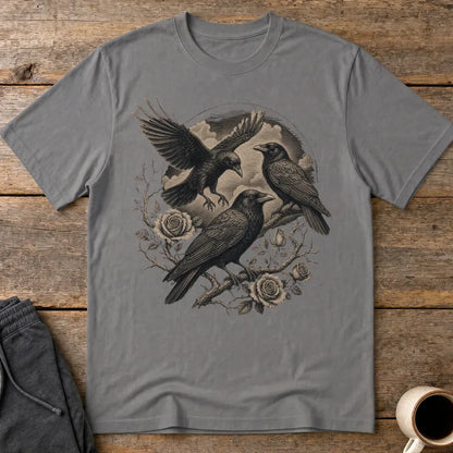 Murder Crows and Roses T-Shirt - Charcoal