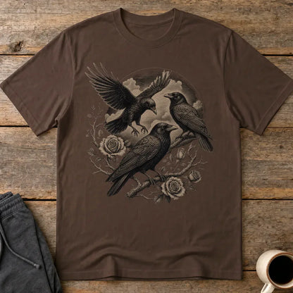 Murder Crows and Roses T-Shirt - Dark Chocolate