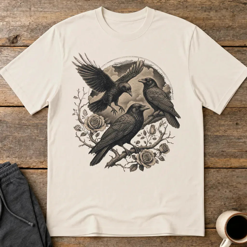 Murder Crows and Roses T-Shirt - Ice Grey