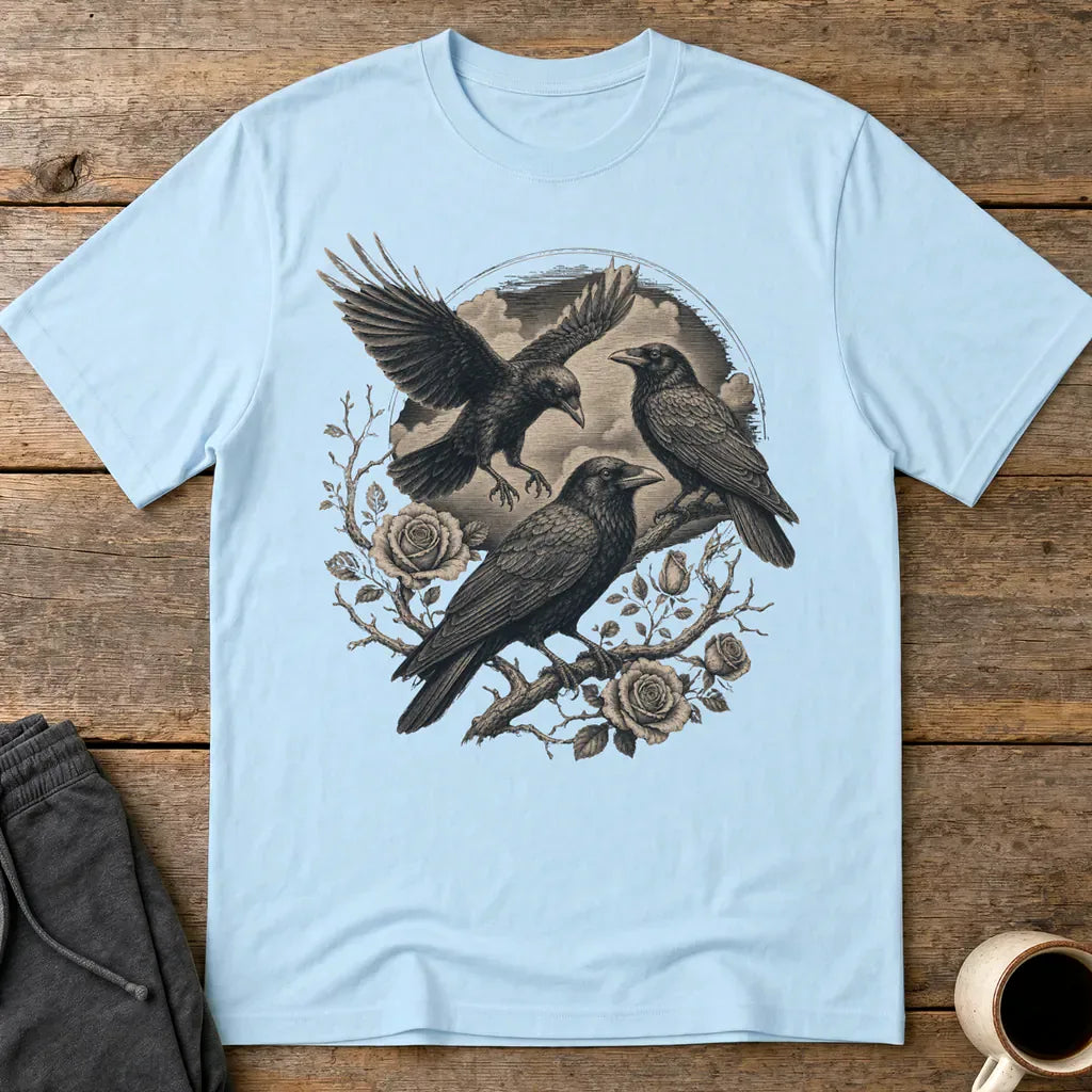 Murder Crows and Roses T-Shirt - Light Blue
