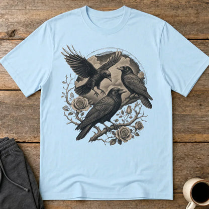 Murder Crows and Roses T-Shirt - Light Blue