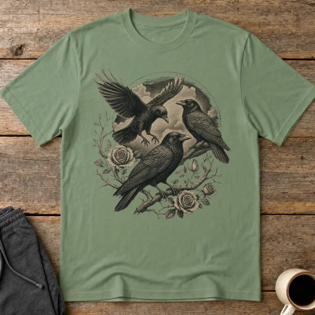 Murder Crows and Roses T-Shirt - Military Green