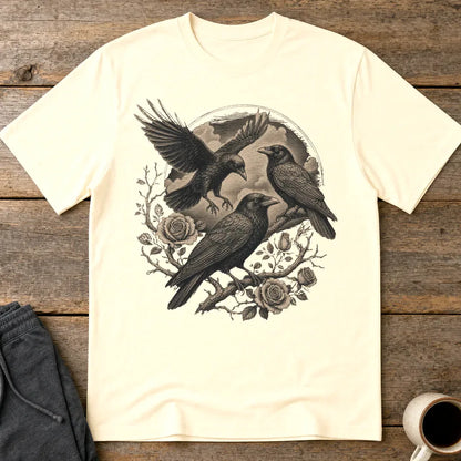 Murder Crows and Roses T-Shirt - Natural