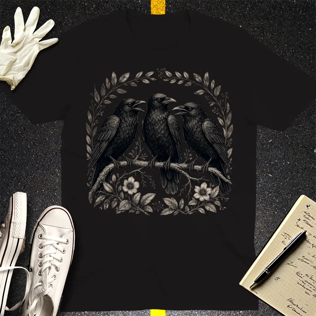 Three Crows Gothic Flora T-Shirt - Black