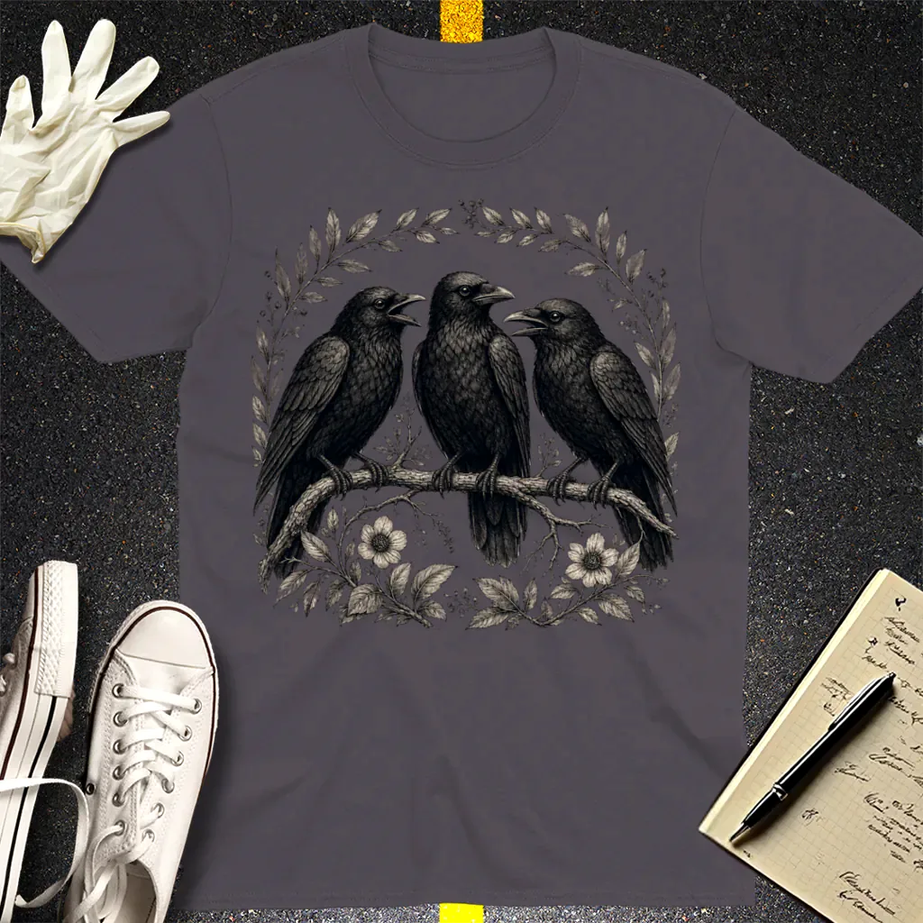 Three Crows Gothic Flora T-Shirt - Charcoal