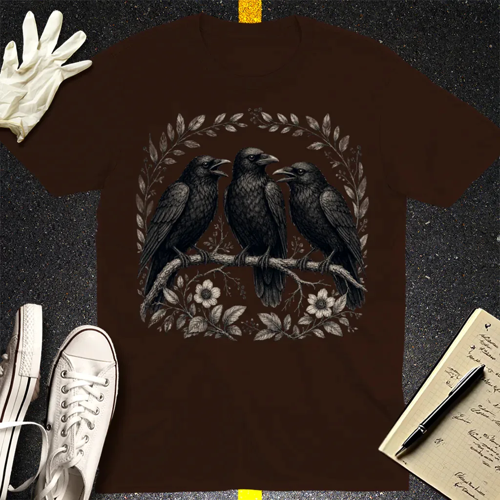 Three Crows Gothic Flora T-Shirt - Dark Chocolate