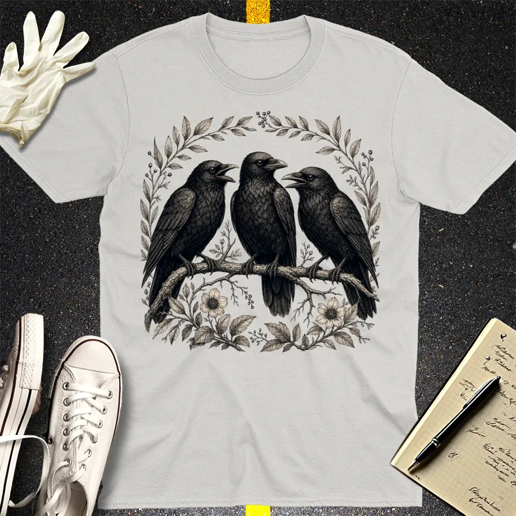 Three Crows Gothic Flora T-Shirt - Ice Grey