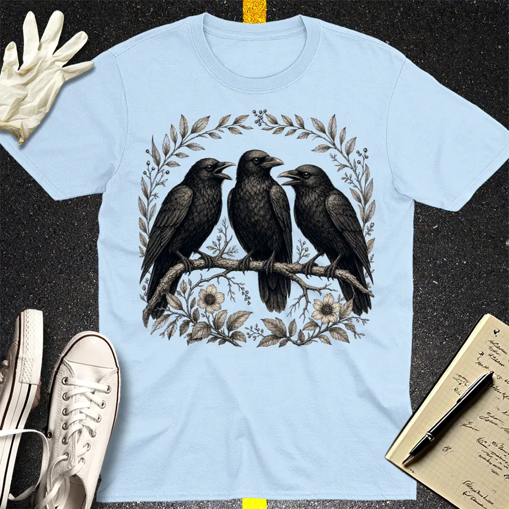 Three Crows Gothic Flora T-Shirt - Light Blue