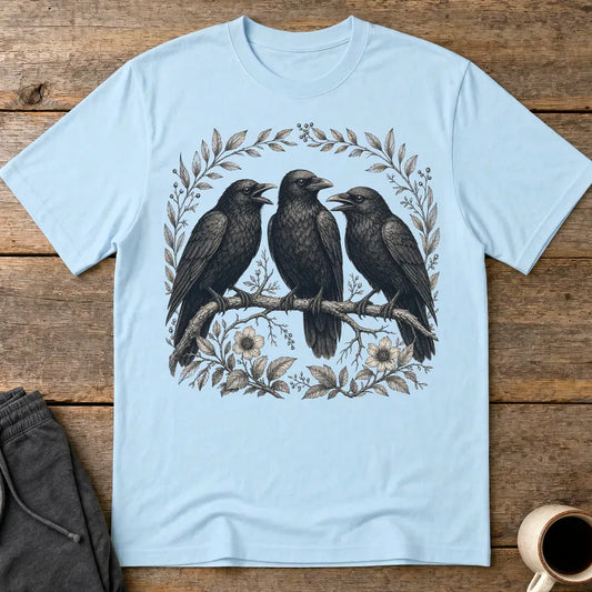 Three Crows Gothic Flora T-Shirt - Light Blue