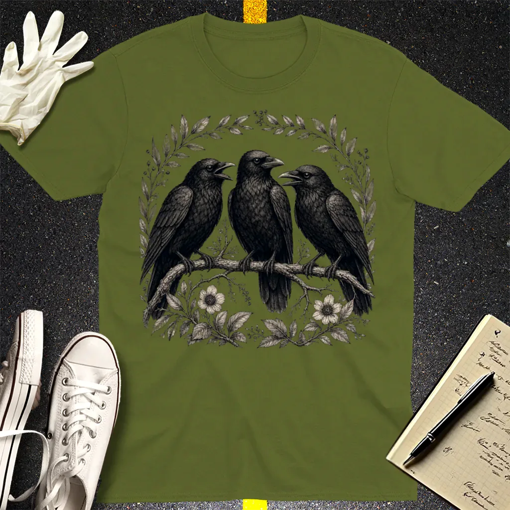 Three Crows Gothic Flora T-Shirt - Military Green