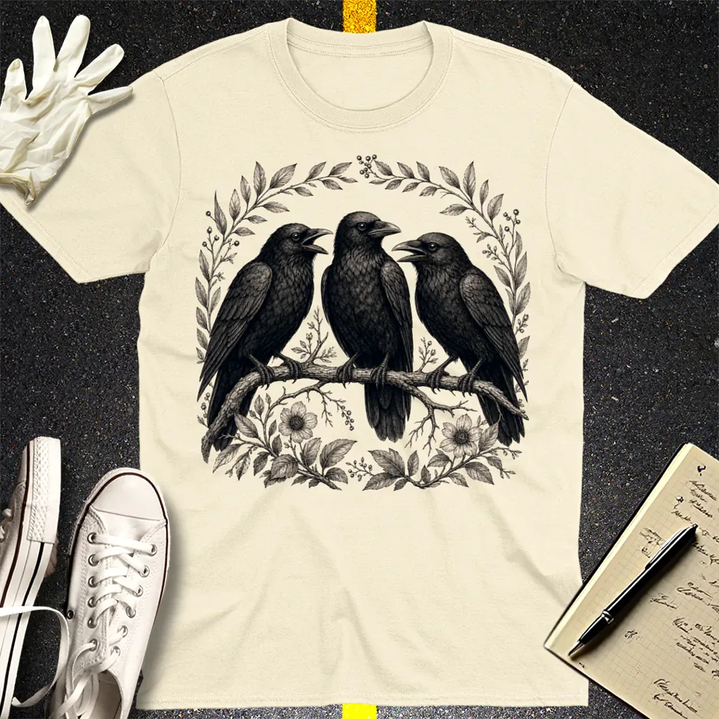 Three Crows Gothic Flora T-Shirt - Natural