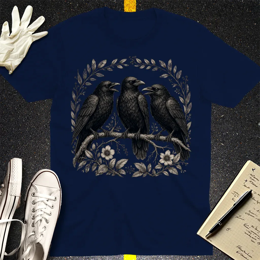 Three Crows Gothic Flora T-Shirt - Navy
