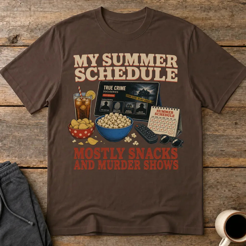 Summer Snacks & Murder Shows T-Shirt - Dark Chocolate