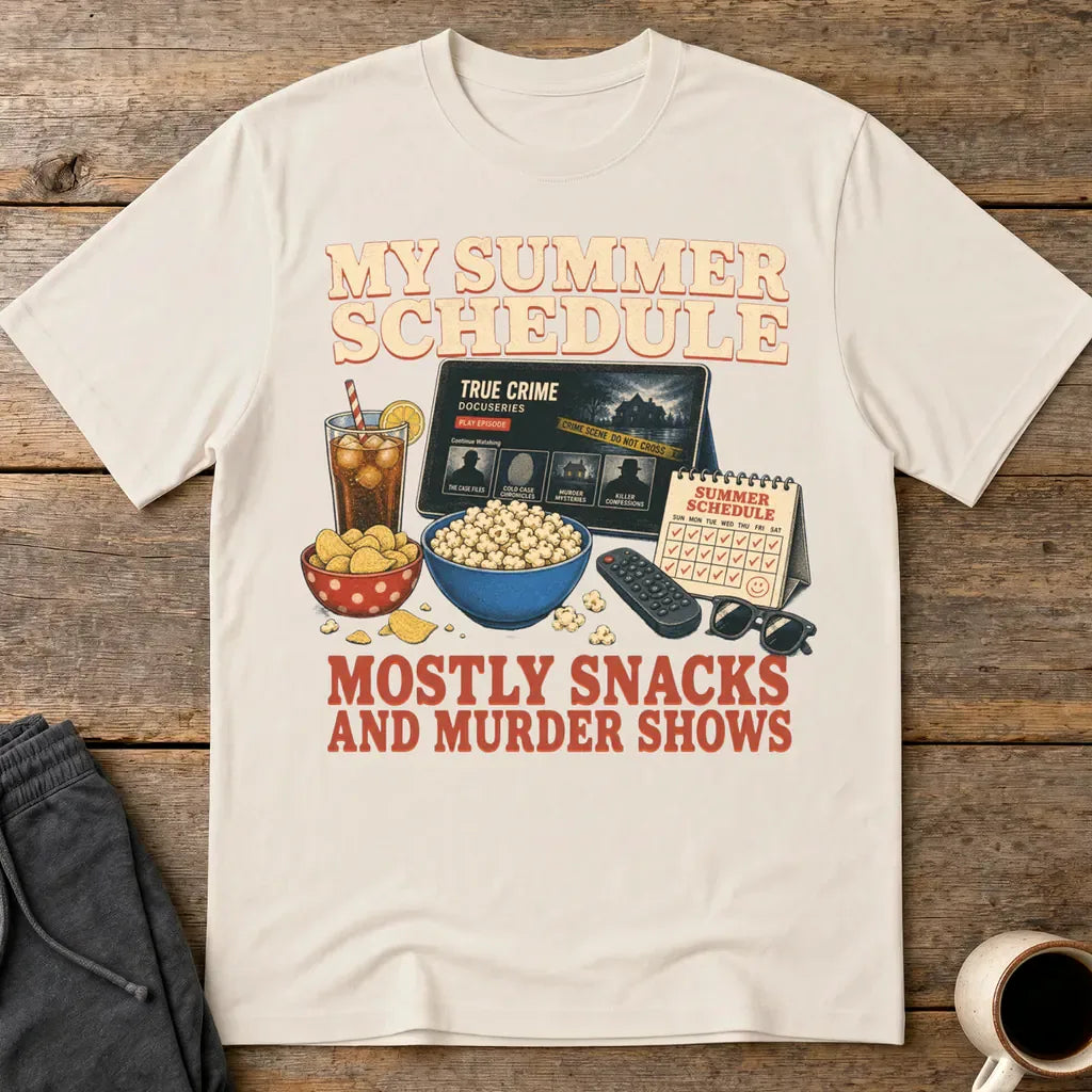 Summer Snacks & Murder Shows T-Shirt - Ice Grey