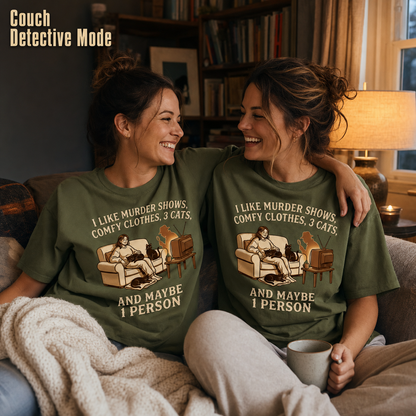 Murder Shows, Cats & Cozy Vibes T-Shirt_group_shot