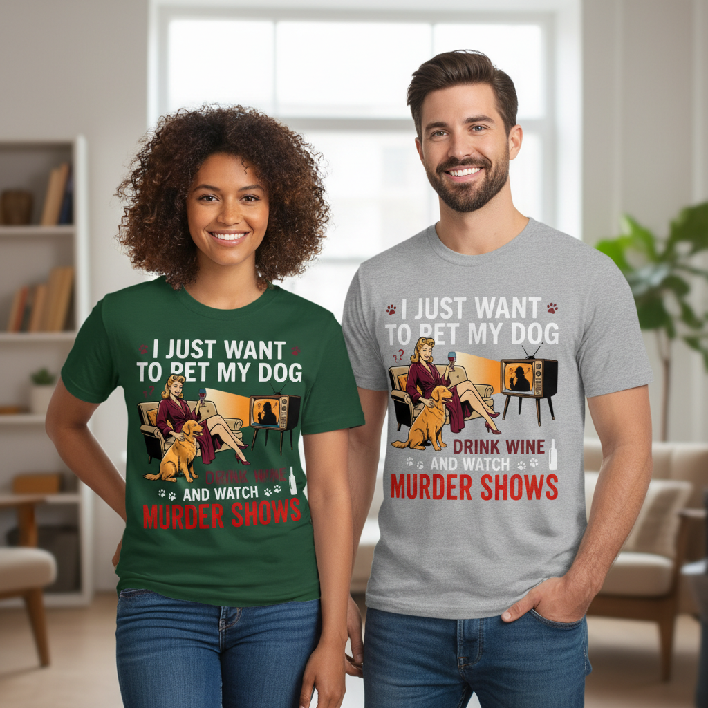 Wine, Dogs & Murder Shows T-Shirt_dual_lifestyle