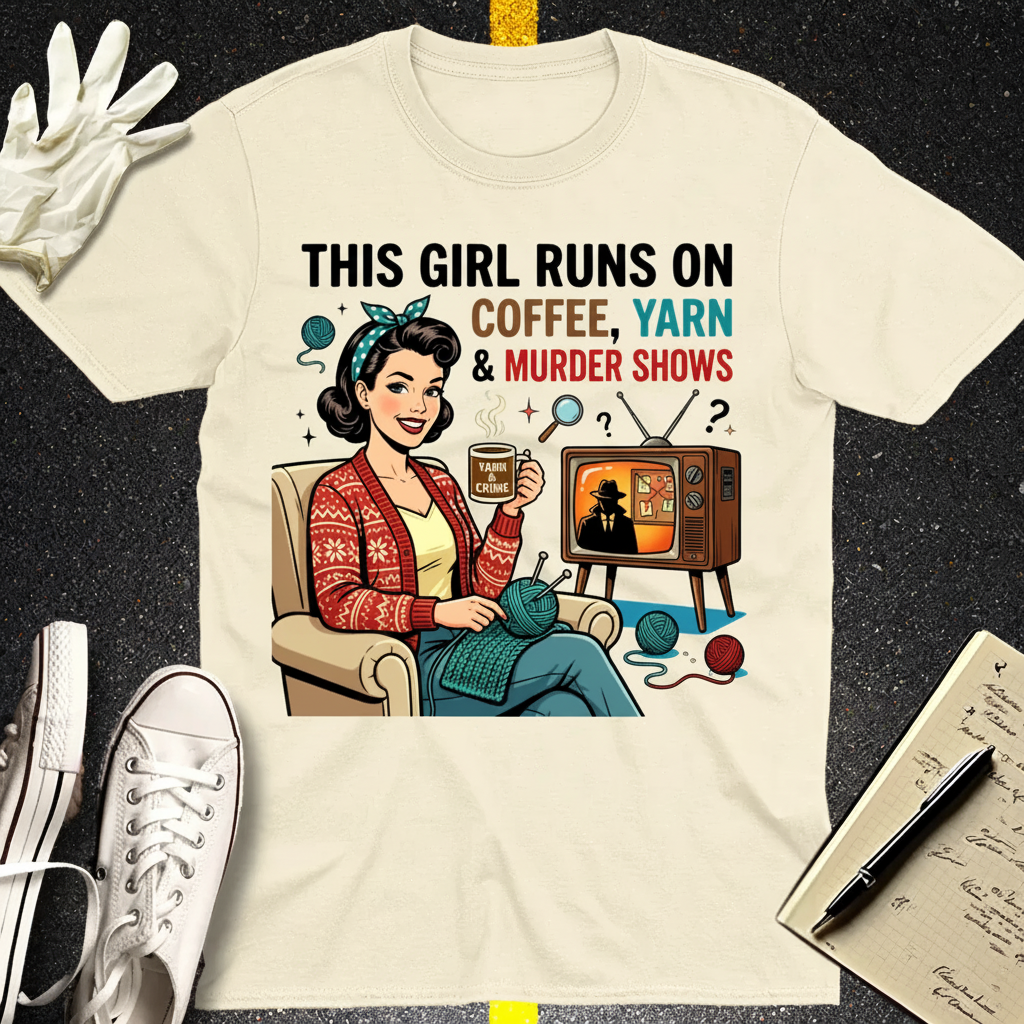 Coffee Yarn & Murder Shows T-Shirt_3_model