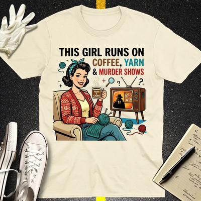 Coffee Yarn & Murder Shows T-Shirt_3_model