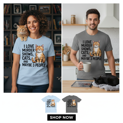 Murder Shows & Cats T-Shirt_dual_lifestyle