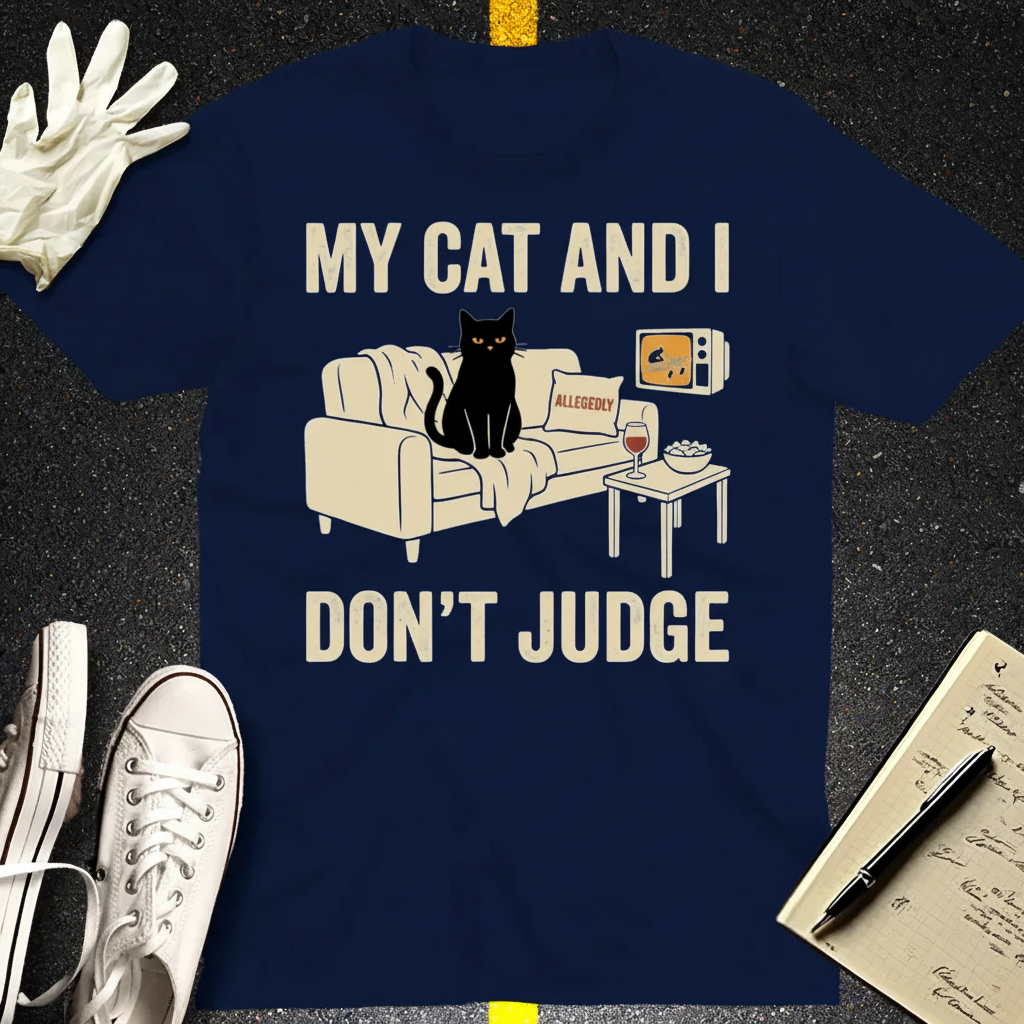 My Cat and I Don’t Judge T-Shirt_3_model