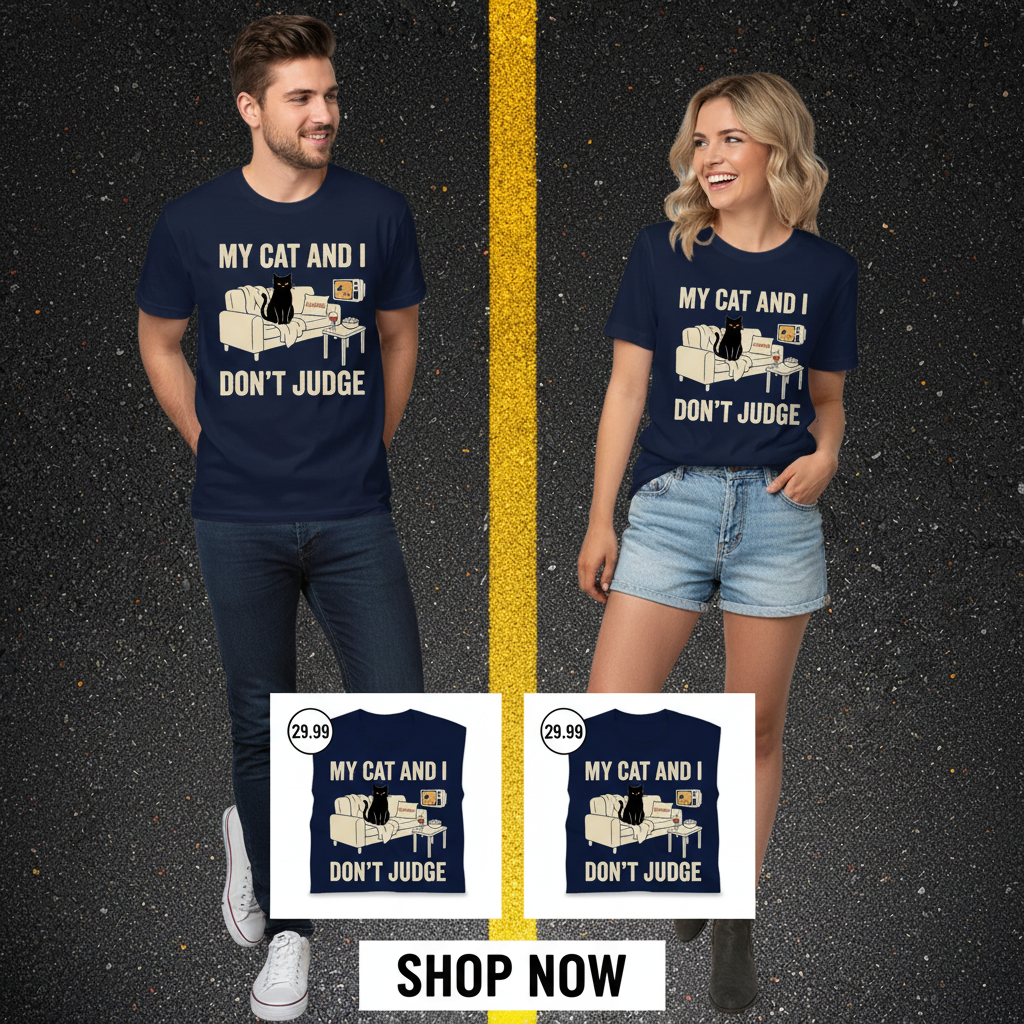 My Cat and I Don’t Judge T-Shirt_dual_lifestyle