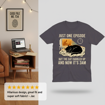 Late-Night Cat Cuddle Crime Binge T-Shirt_review_5star