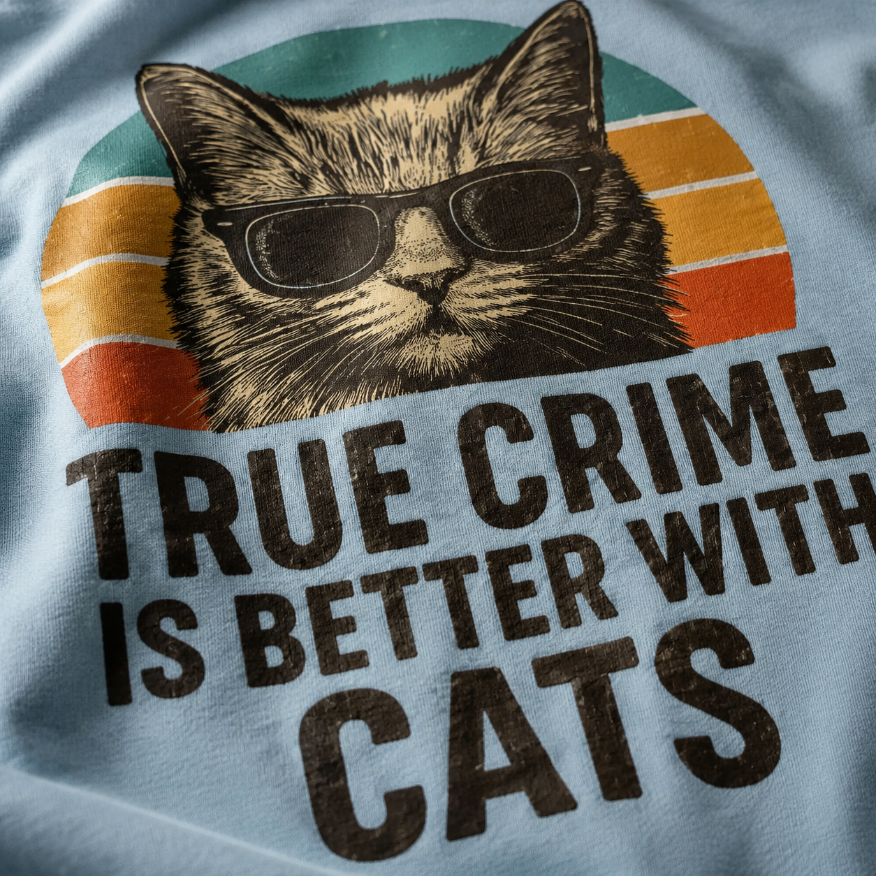 True Crime Cat Vibes T-Shirt_macro_detail