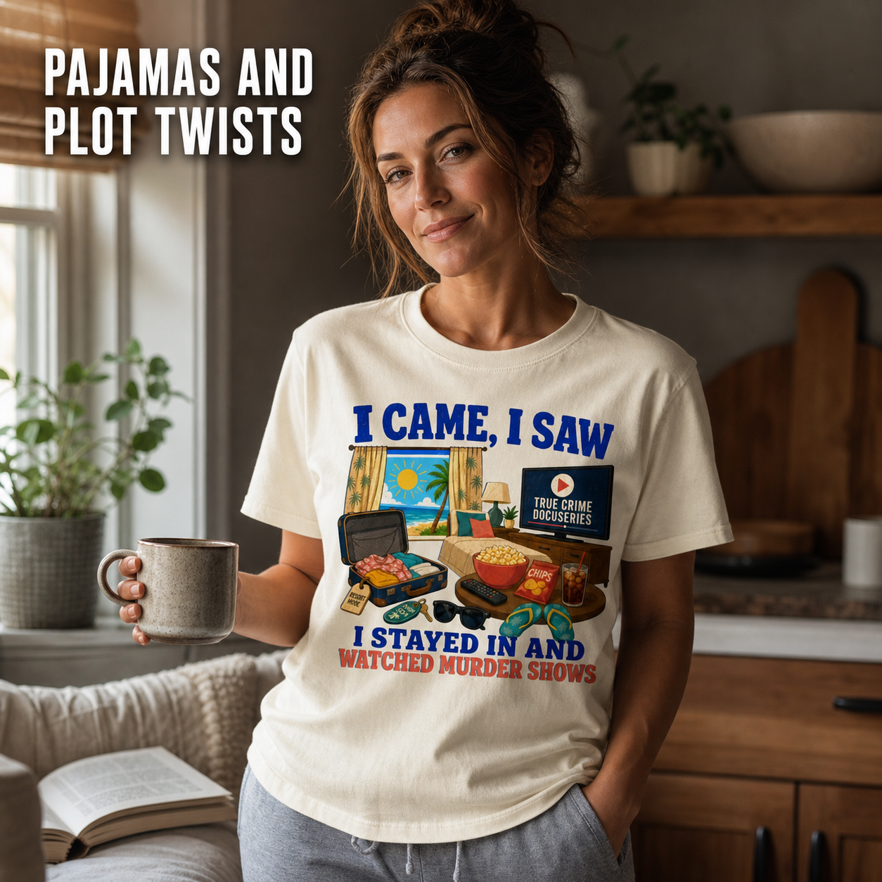 I Stayed In and Watched Murder Shows T-Shirt_ls_indoor