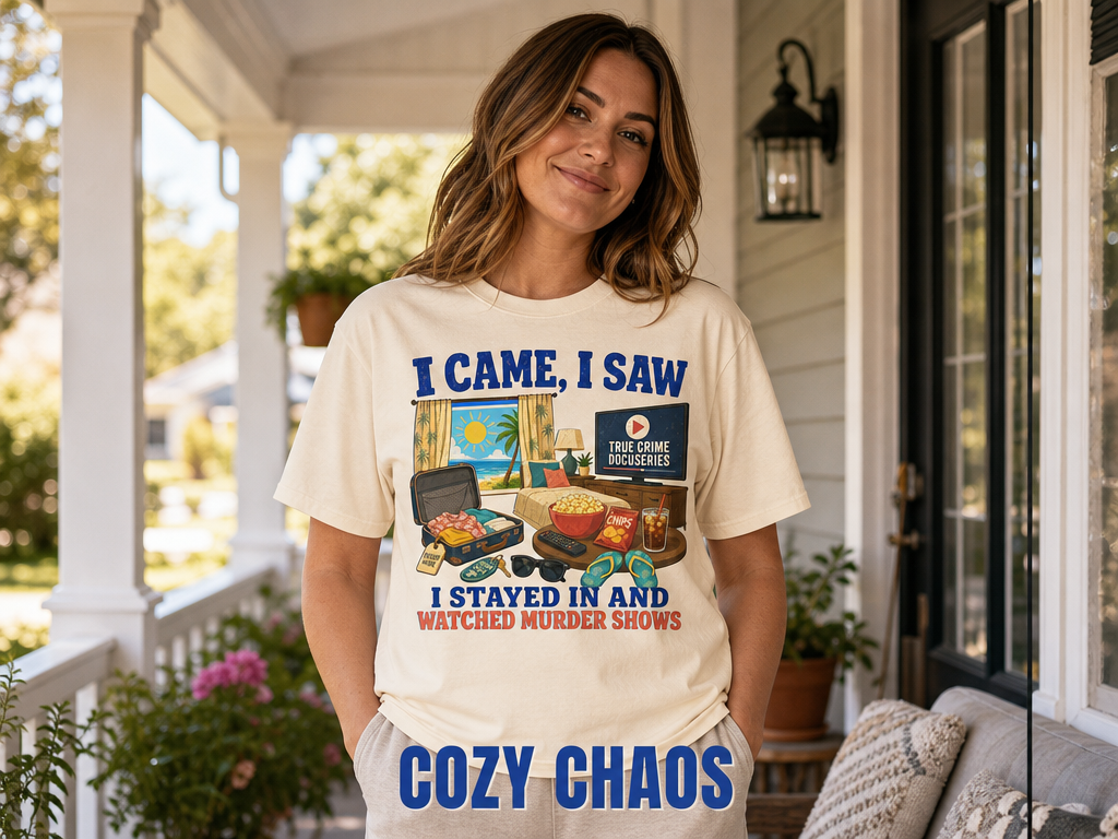 I Stayed In and Watched Murder Shows T-Shirt_active_outdoor