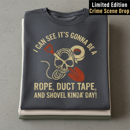 Rope, Duct Tape & Shovel T-Shirt_stacked_flatlay