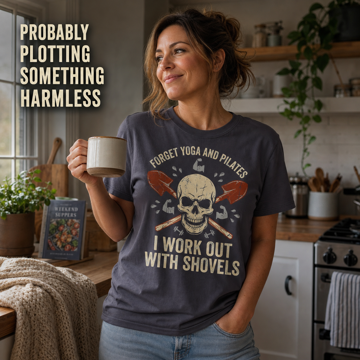 Shovel Workout Skull T-Shirt_ls_indoor