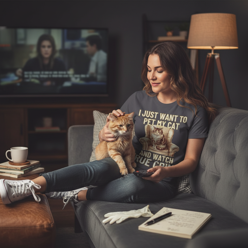 Pet My Cat & Watch True Crime T-Shirt_color_hero