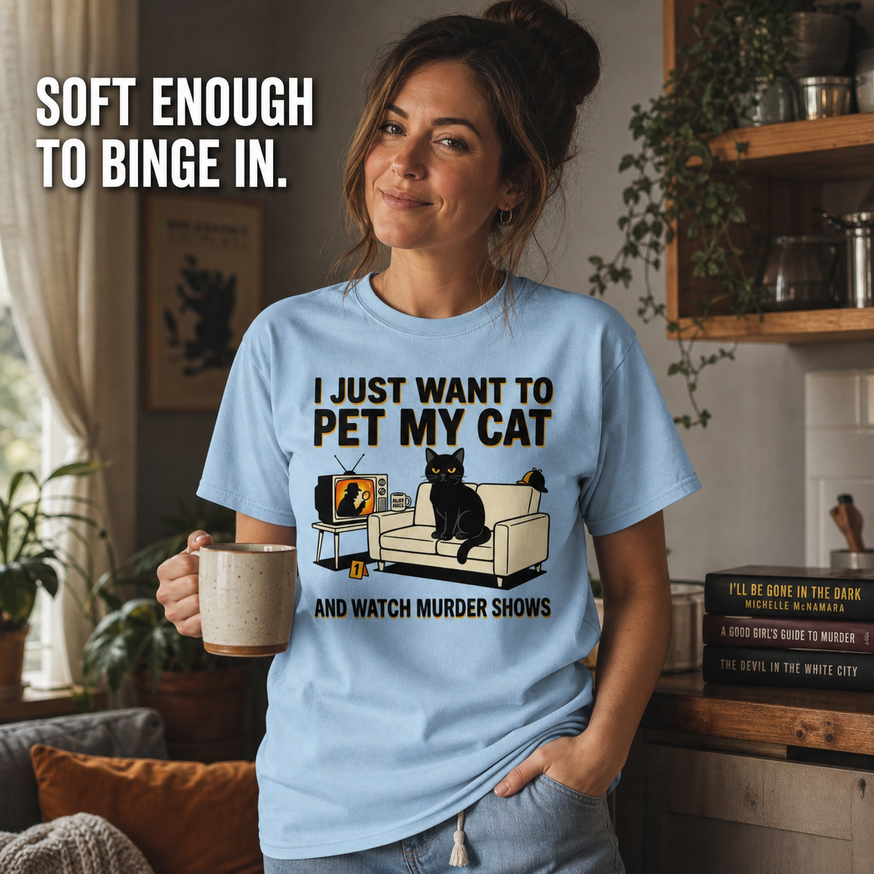 Pet My Cat and Watch Murder Shows T-Shirt_ls_indoor