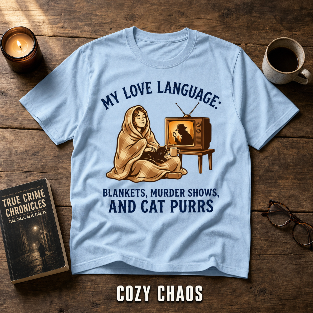 Cozy Murder Show Cat Lover T-Shirt_style_flat