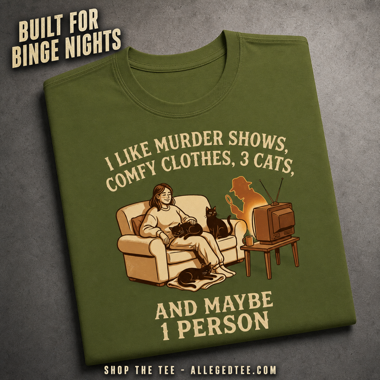 Murder Shows, Cats & Cozy Vibes T-Shirt_fold_tilt