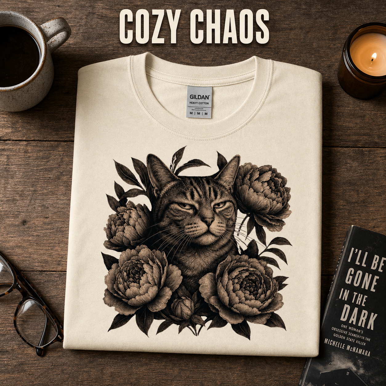 Judging Floral Cat T-Shirt_folded_flatlay