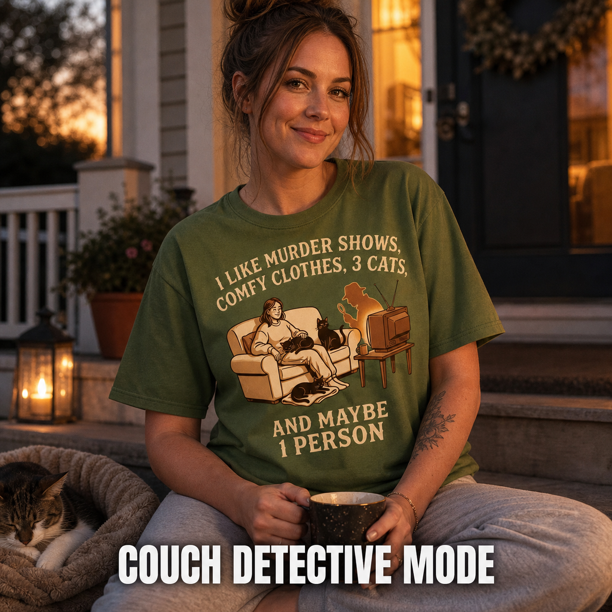 Murder Shows, Cats & Cozy Vibes T-Shirt_ls_golden