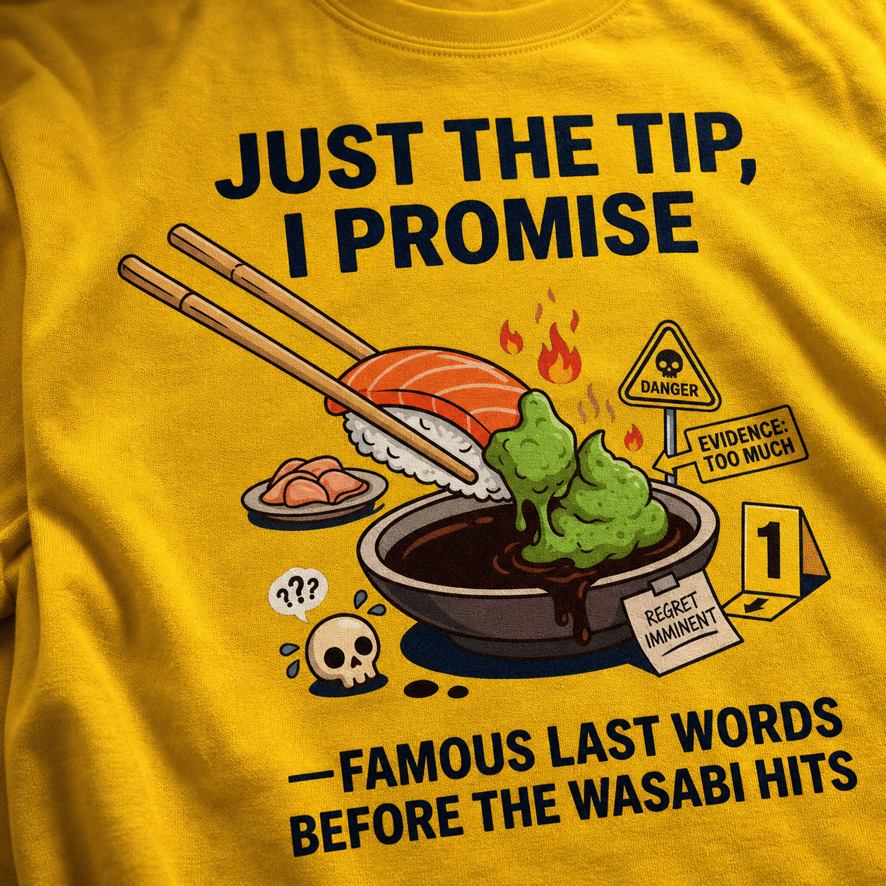 Just the Tip Wasabi Warning T-Shirt_macro_detail