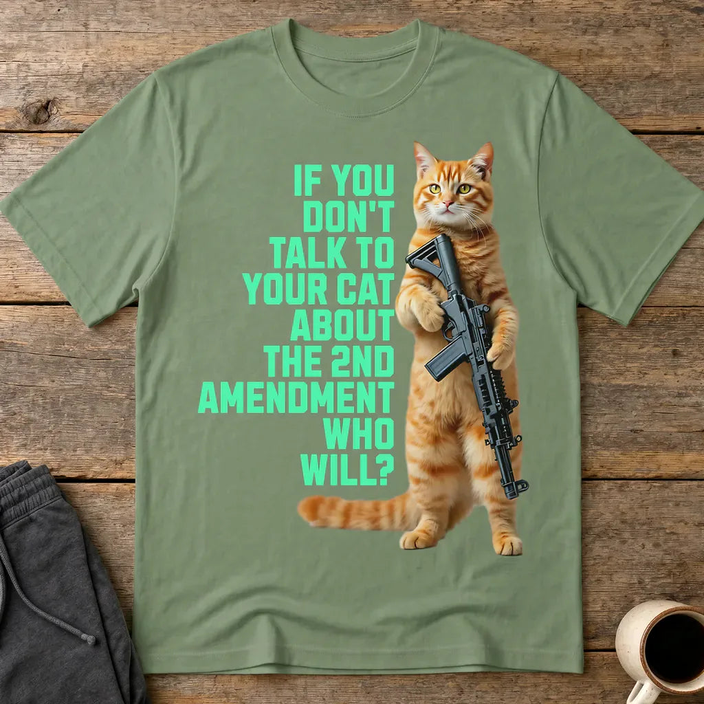Armed & Purrpared - 2nd Amendment Cat T-shirt - Military Green