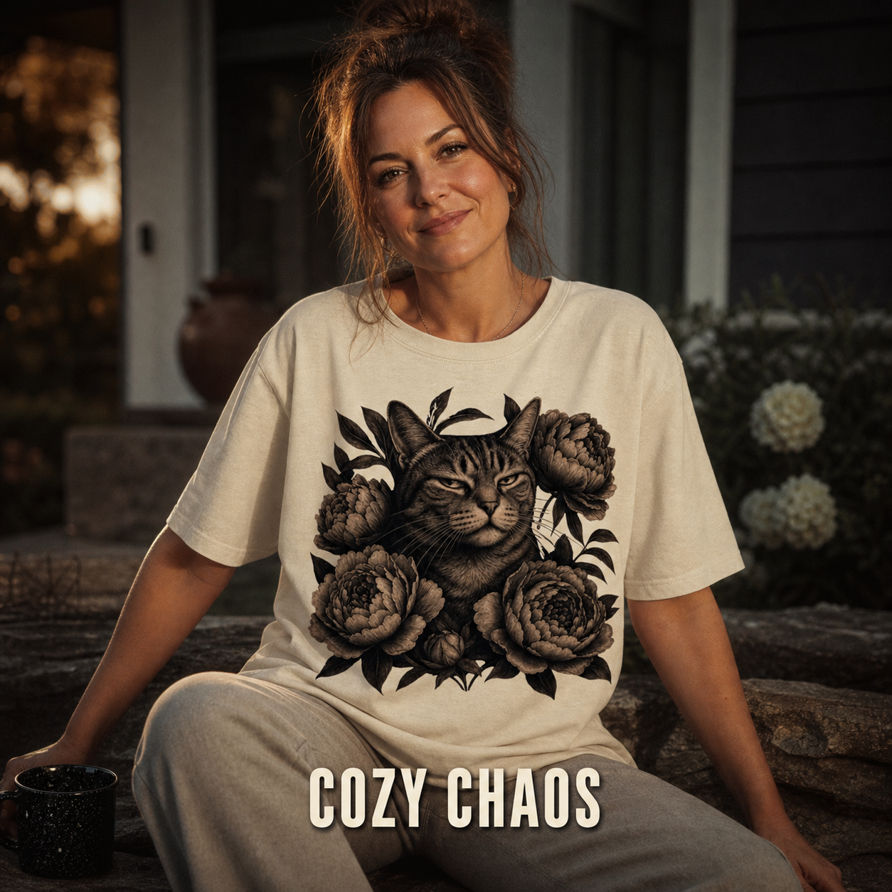 Judging Floral Cat T-Shirt_ls_golden