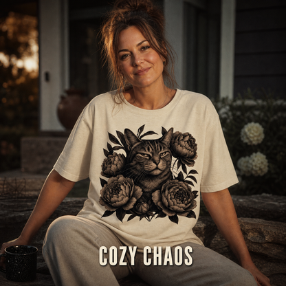 Judging Floral Cat T-Shirt_ls_golden