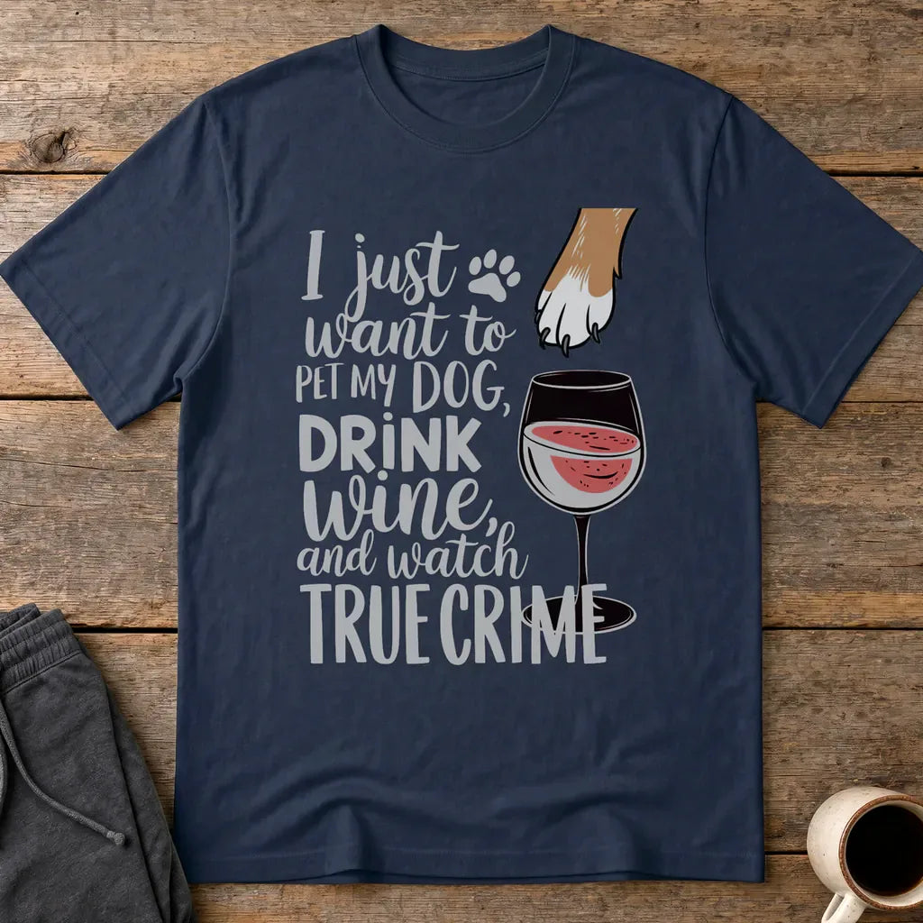 Wine, Dogs & True Crime T-Shirt - Navy
