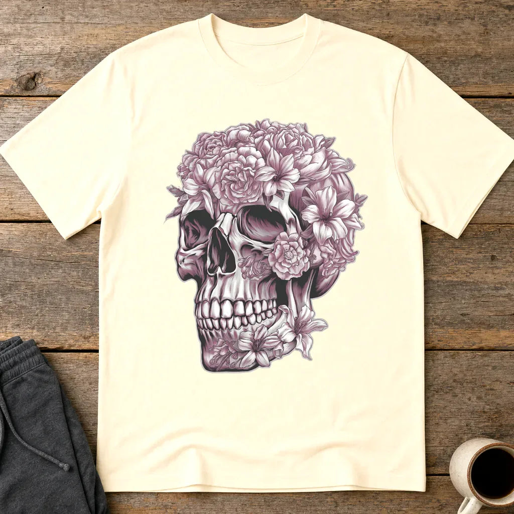 Floral Skull Bloom T-Shirt - Natural